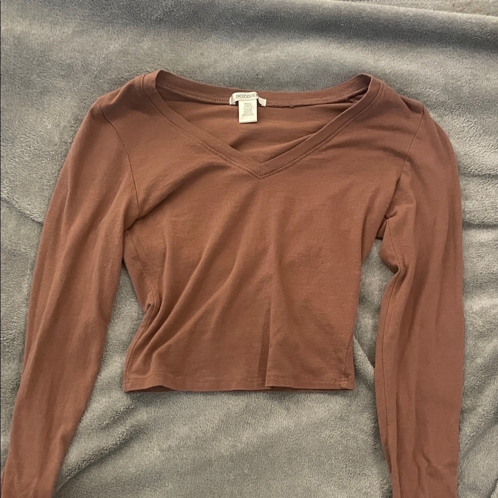 Bozzolo Rust Long Sleeve V-Neck Crop Top